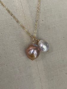 Two Pearls: Pink Edison & Ivory Necklace 14kGF