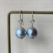Load image into Gallery viewer, Silver Baroque Pearls on 14kGF Sky Blue Hooks