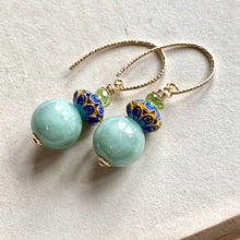 Load image into Gallery viewer, Apple Green Jade &amp; Cloisonne 14kGF Earrings