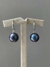 Load image into Gallery viewer, Dark Blue Freshwater Pearls on Rhodium Plated Hooks