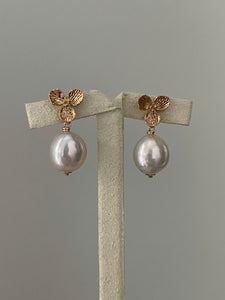 Ivory Gold-Pink Pearls on Signature Eli. J Gold Floral Studs
