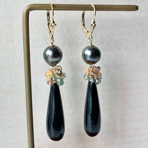 Tahitian Pearls & Black Onyx, Sapphire 14kGF Earrings