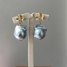 Load image into Gallery viewer, AAA Silver-Blue Baroque Pearls on Gold Floral Studs