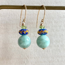 Load image into Gallery viewer, Apple Green Jade &amp; Cloisonne 14kGF Earrings