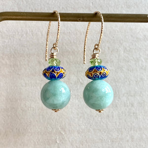 Apple Green Jade & Cloisonne 14kGF Earrings