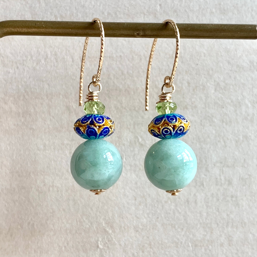 Apple Green Jade & Cloisonne 14kGF Earrings
