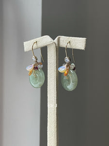 Apple Green Jade Donuts, Opal, Pink Tourmaline 14kGF Earrings