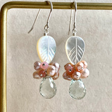 Load image into Gallery viewer, Mother of Pearl, Pink Gems &amp; Green Amethyst Sterling Silver Earrings