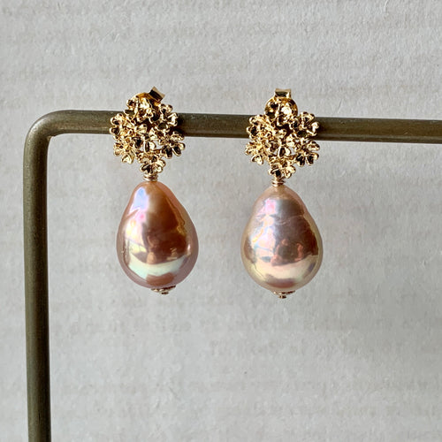Peach-Gold AAA Edison Pearls Sweet Bouquet Studs