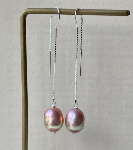 Rainbow Purple AAA Edison Pearls 925 Silver Threaders