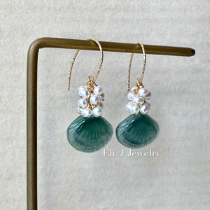 Eli. J Exclusive: Bluish-Green Type A Seashells & Pearls 14kGF Earrings