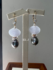 Rare Exclusive Lavender Jade Shells, Rose Tahitian Pearls & Gemstones 14kGF Earrings