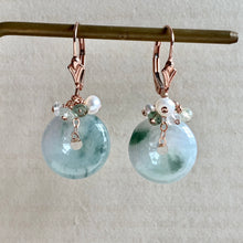 Load image into Gallery viewer, Floral Jade Donuts, Pearls, Kyanite on 14kRGF Earrings