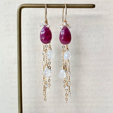 Load image into Gallery viewer, AAA Rubies Rainbow Moonstone Herkimer Diamonds 14kGF Earrings