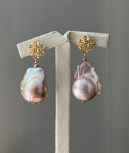 Peach-Gold Baroque Pearls on Bouquet Earring Studs