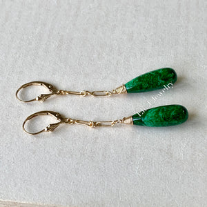 Custom-Cut Dark Green Type A Jadeite Drops Statement 14kGF