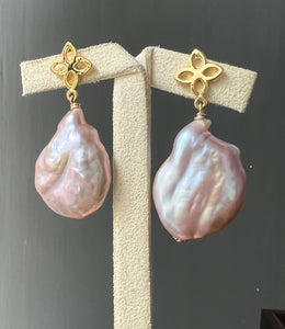 Large Pink Flat Pearl Earrings
