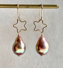 Load image into Gallery viewer, Rainbow Lustre Gold Pearls &amp; Gold Filled Stars Earrings