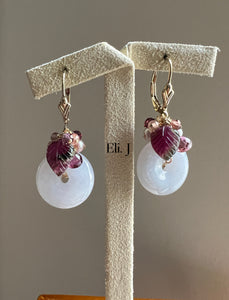 Lavender Jade, Watermelon Tourmaline, Spinel, Rhodocrosite 14kGF Earrings