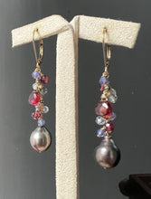 Load image into Gallery viewer, Tahitian Pearls, Garnet, Tanzanite 14kGF Earrings