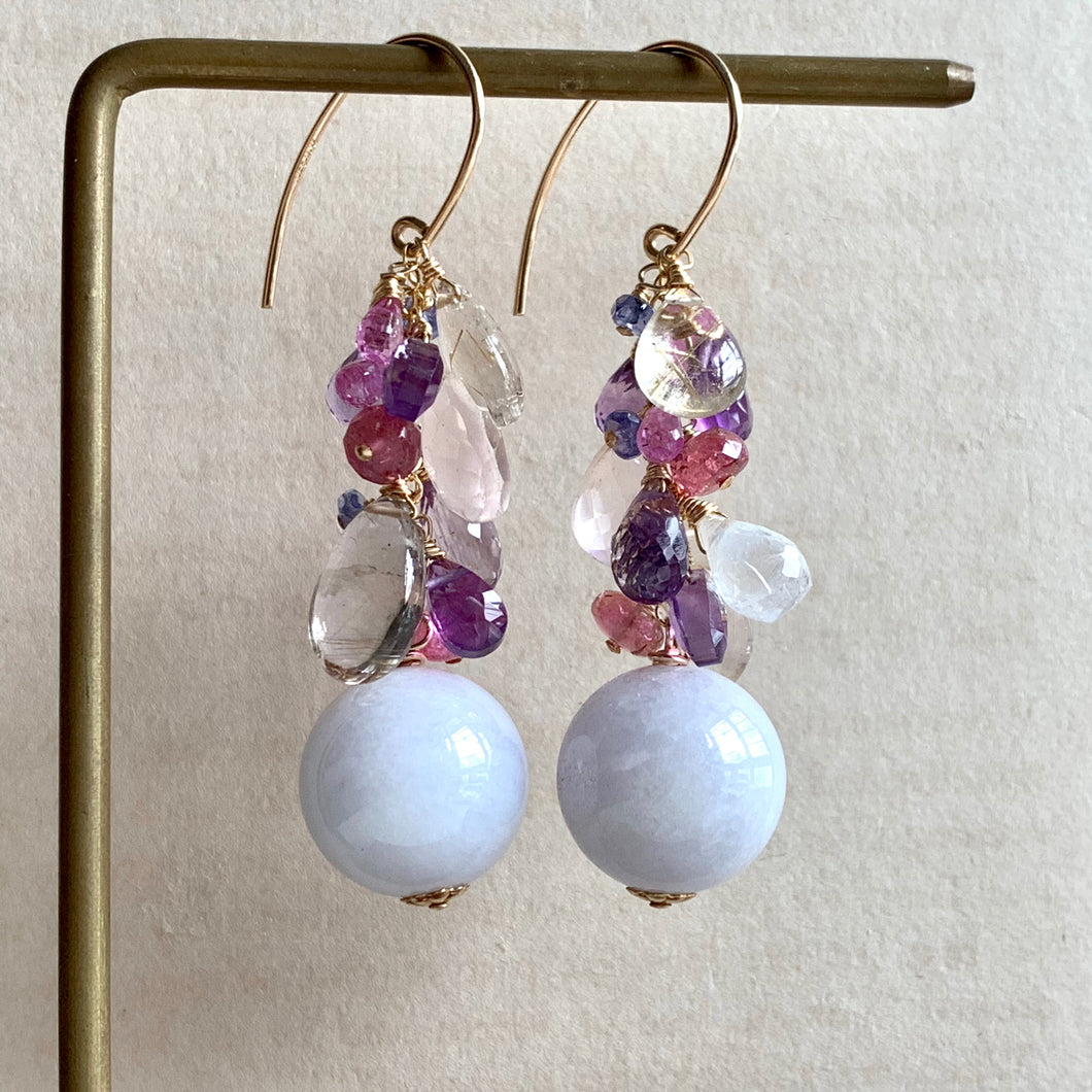 Type A Lavender Jade Balls & Gemstone Drops 14kGF Earrings