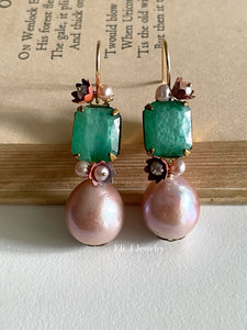 Jade II: Vtg “Jade” Gemstones, Pink Edison Pearls, Vtg Flowers
