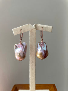 Lavender-Peach AAA Baroque Pearls & Pink Zircon 14kRGF Earrings
