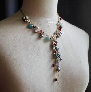 One-of-a-Kind: “Deep Sea Treasures”: Jade Shells, Tahitian Pearls, Keishi Pearls, Gemstone Necklace
