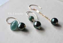 Load image into Gallery viewer, Mismatched Trio: Jade Shells &amp; Peacock Tahitian Pearls 14kGF Earrings