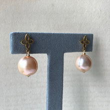 Load image into Gallery viewer, Large Peach Edison Pearls on Fleur de Lis Studs