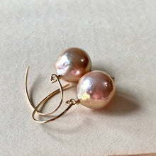 Load image into Gallery viewer, Soft Peach Unicorn Edison Pearl Simple 14kGF Earrings