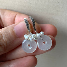 Load image into Gallery viewer, Icy Jadeite Donuts &amp; White Pearls 925 Silver Earrings