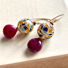 Load image into Gallery viewer, Goldfish Cloisonne with Ruby 14kGF Earrings II