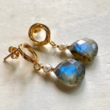 Load image into Gallery viewer, Labradorite &amp; Pearl Gold Earrings