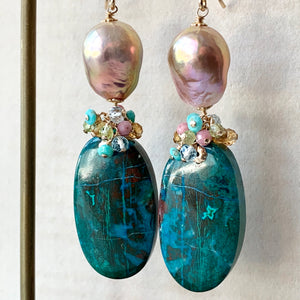 Natural Beauty- Chrysoprase, Edison Pearls, Gems 14kGF Earrings