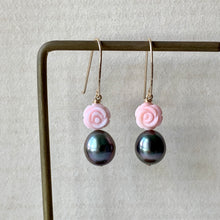 Load image into Gallery viewer, Rose Tahitian Pearls &amp; Shell Roses (Hans Forged) 14kGF Earrings
