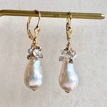 Load image into Gallery viewer, Classic White Pearls With Pyrite Labradorite Rainbow Moonstone 14k Gold Filled
