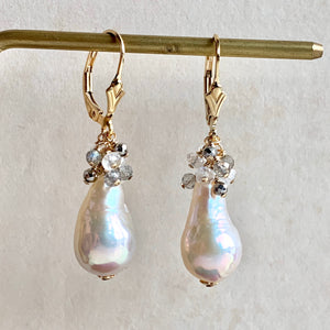 Classic White Pearls With Pyrite Labradorite Rainbow Moonstone 14k Gold Filled