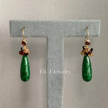 Load image into Gallery viewer, Eli. J Exclusive: Type A Deep Green Jade Drops, Garnet, Spinel &amp; Gems 14kGF Earrings