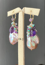Load image into Gallery viewer, Purple Baroque Pearls, Amethyst, Turquoise 14kGF Earrings