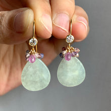 Load image into Gallery viewer, Apple-Green Jade Teardrops, Sapphire &amp; Spinel Earrings
