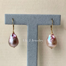 Load image into Gallery viewer, Pink- Rainbow Large Edison Pearls, Pink Topaz 14kGF Earrings
