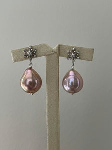 Rare Large Rainbow Pink Edison Pearls on Snowflake Studs