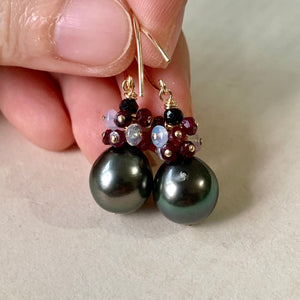 Tahitian Pearls, Ruby, Opal, 14kGF Earrings