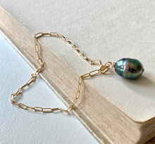 Load image into Gallery viewer, Rainbow- Peacock Oval Tahitian Pearl 14kGF Link Bracelet