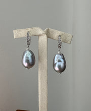 Load image into Gallery viewer, Silver Pearls on CZ Hoops