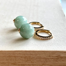 Load image into Gallery viewer, Apple-Green Jade Balls on Gold/Silver Hoops