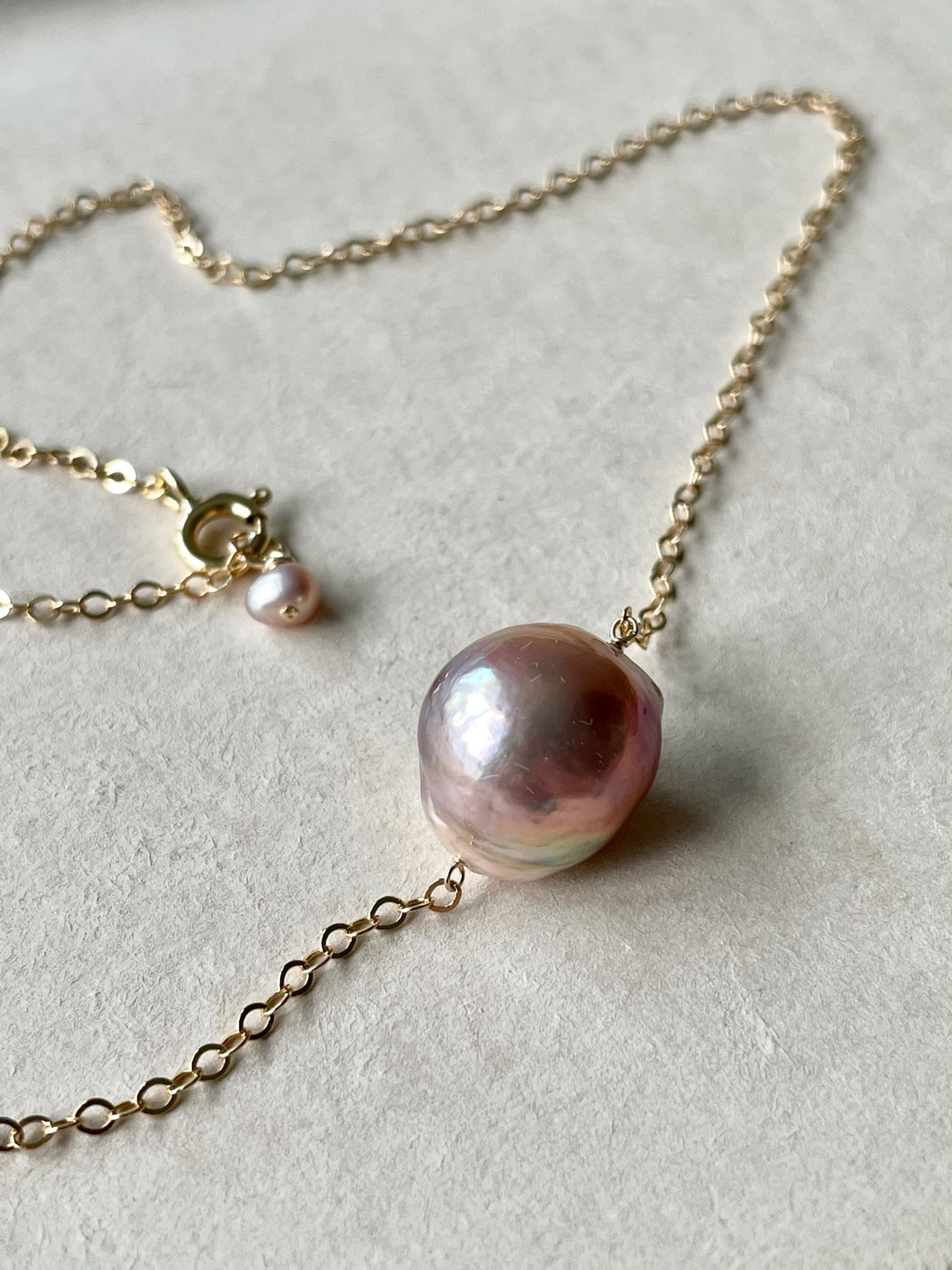 Rainbow-Pink Edison Pearl Necklace 14kGF