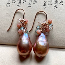 Load image into Gallery viewer, Pink-Peach Edison Pearls Pinks &amp; Blues 14k Rose Gold Filled Earrings
