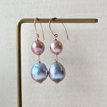 Load image into Gallery viewer, Pink &amp; Silver Double Pearl 14kRGF Earrings